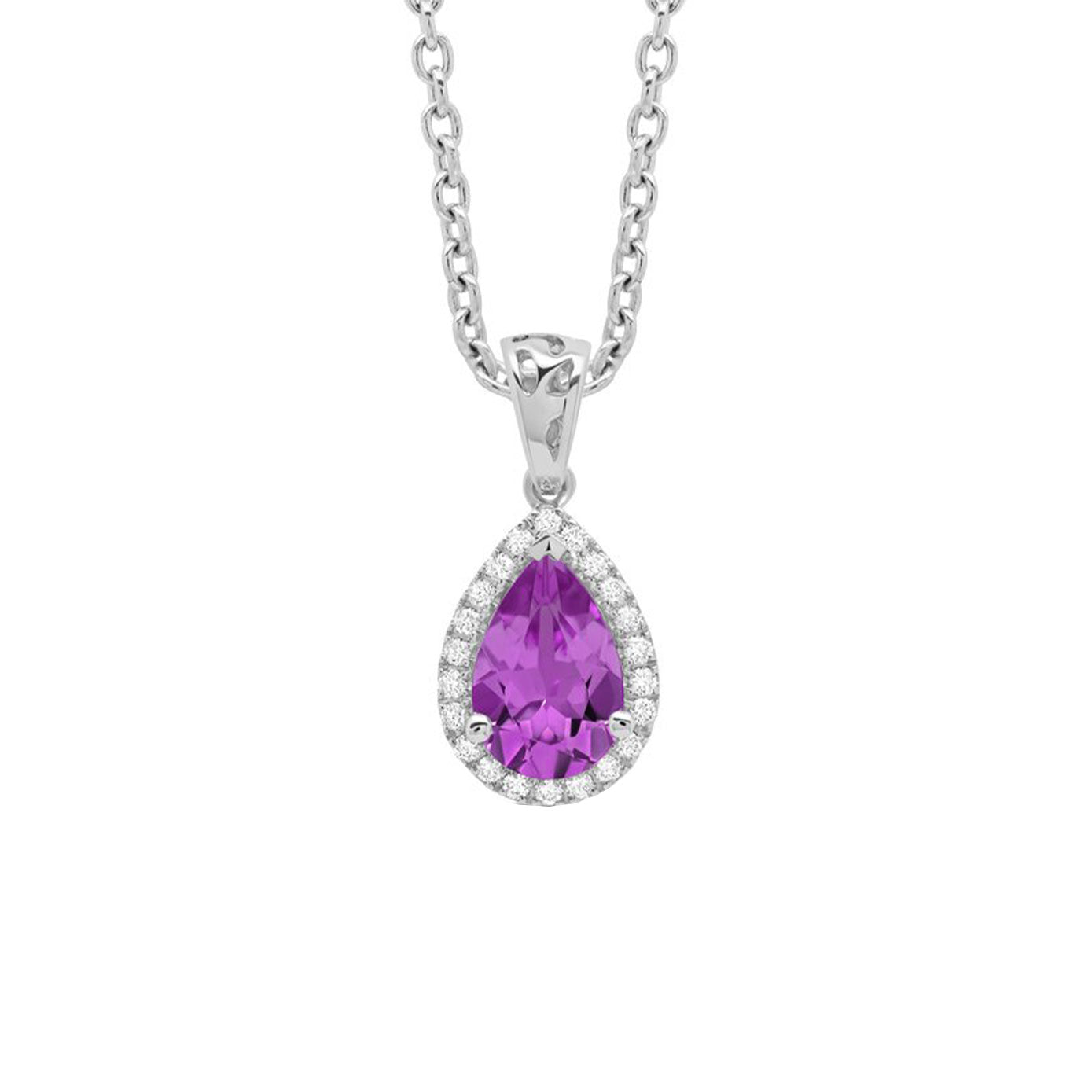 14 karat white gold amethyst and diamond necklace