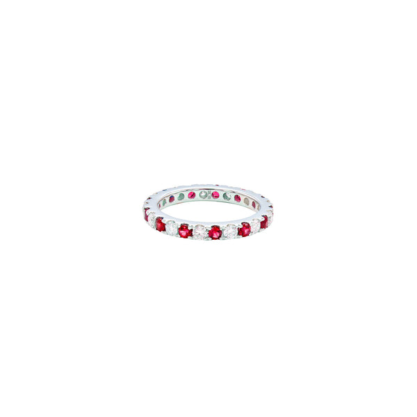 18 Karat White Gold Eternity Band With Rubies and Diamonds