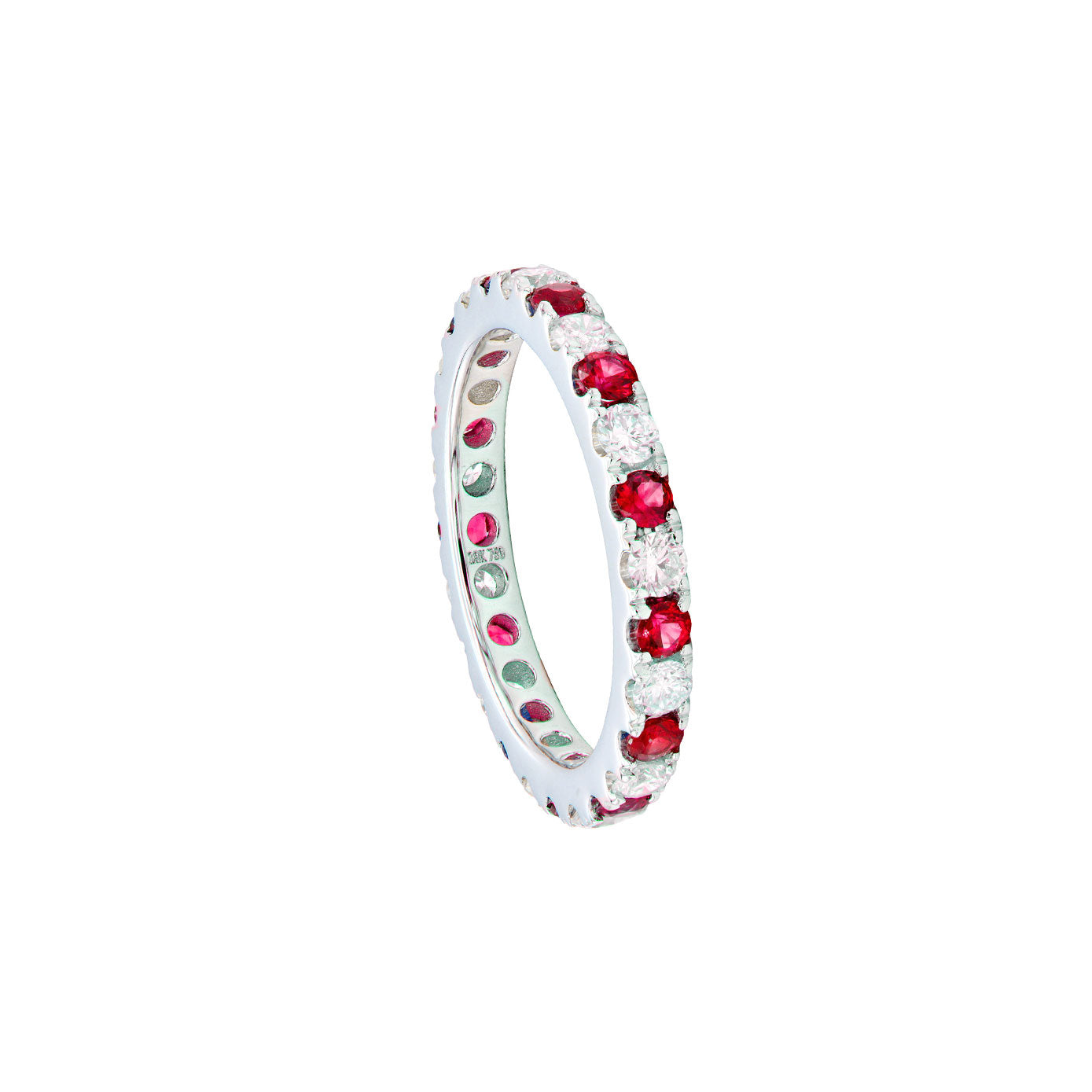18 Karat White Gold Eternity Band With Rubies and Diamonds