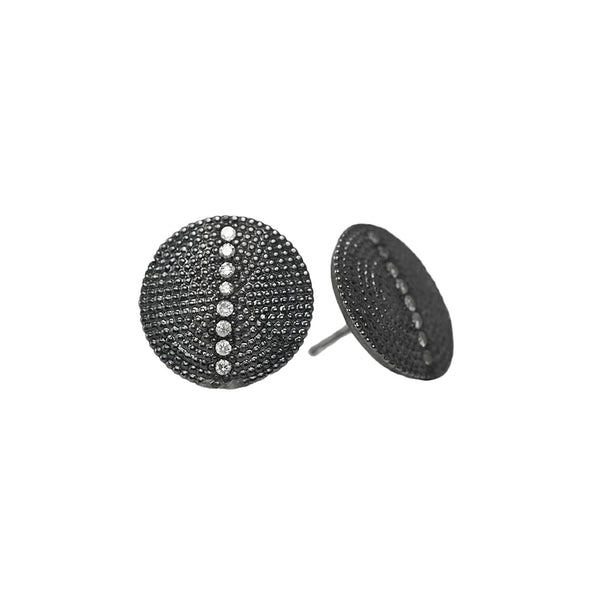 Sterling Silver Black Rhodium RIA Stud earrings with Diamonds