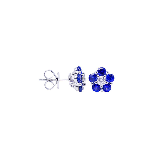 18 Karat White Gold Cluster Earring With Blue Sapphires And Diamonds