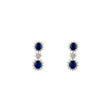 18 Karat White Gold Halo Drop Earrings With Blue Sapphires And Diamonds