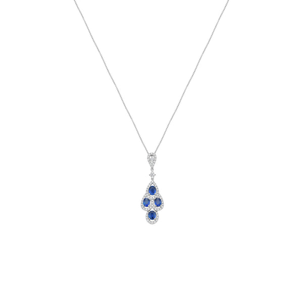 18 Karat White Gold Chandelier Necklace With Sapphires and diamonds