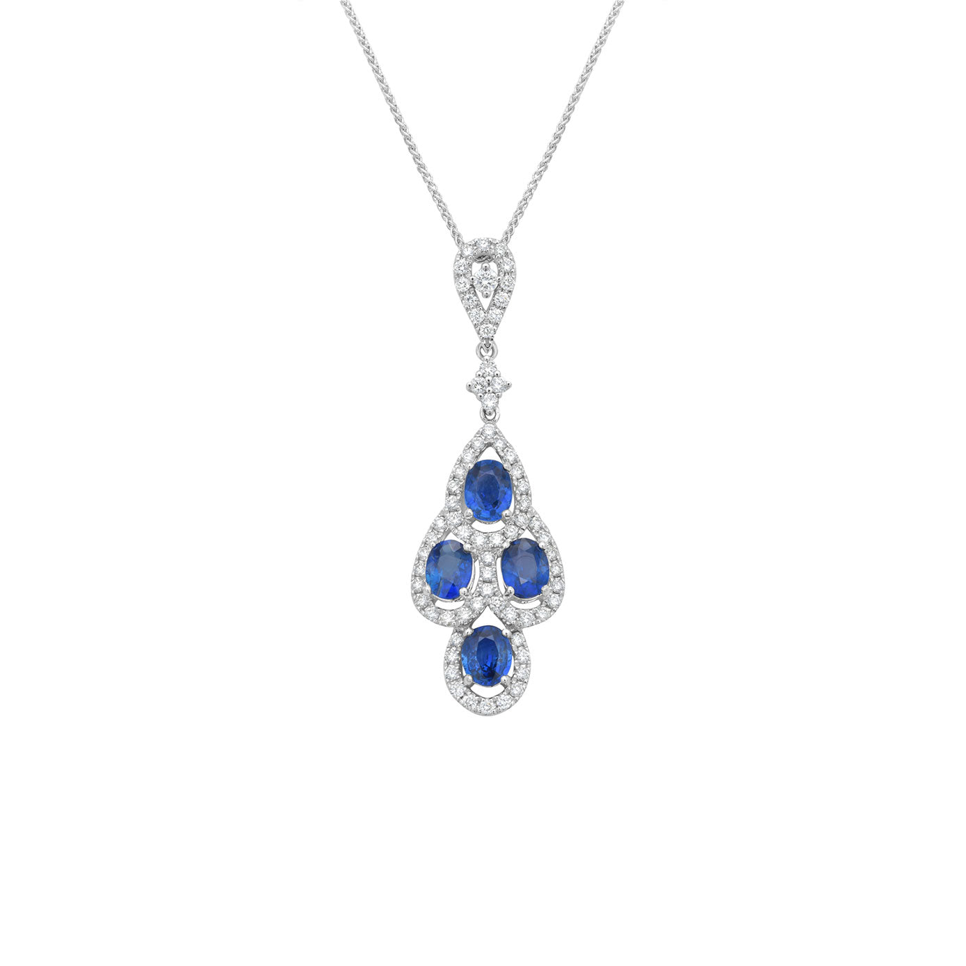 18 Karat White Gold Chandelier Necklace With Sapphires and diamonds