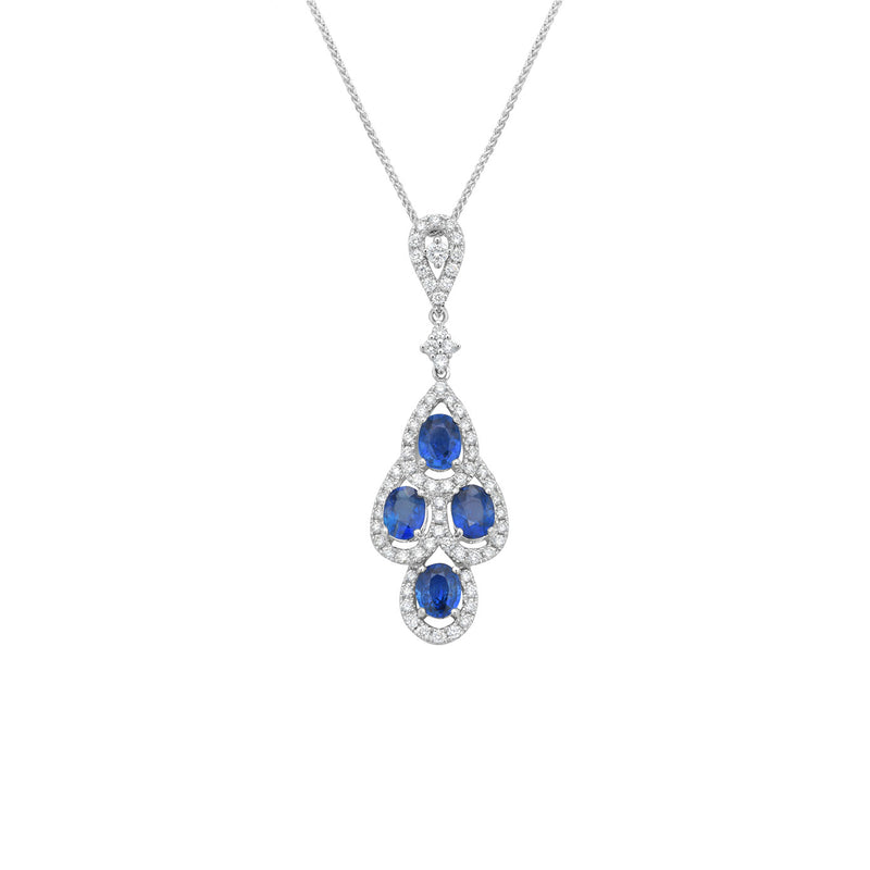 18 Karat White Gold Chandelier Necklace With Sapphires and diamonds