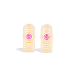 14 Karat Yellow Gold Revel Ribbed Huggy Earrings with Pink Sapphires