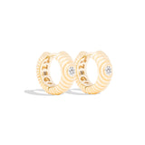 14 Karat Yellow Gold Revel Ribbed Huggy Earrings with Diamond