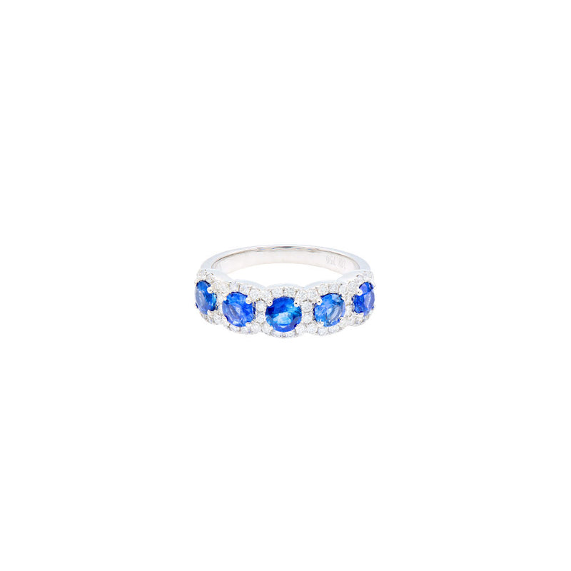 18 Karat White Gold Halo 5 Stone Sapphire and Diamond ring