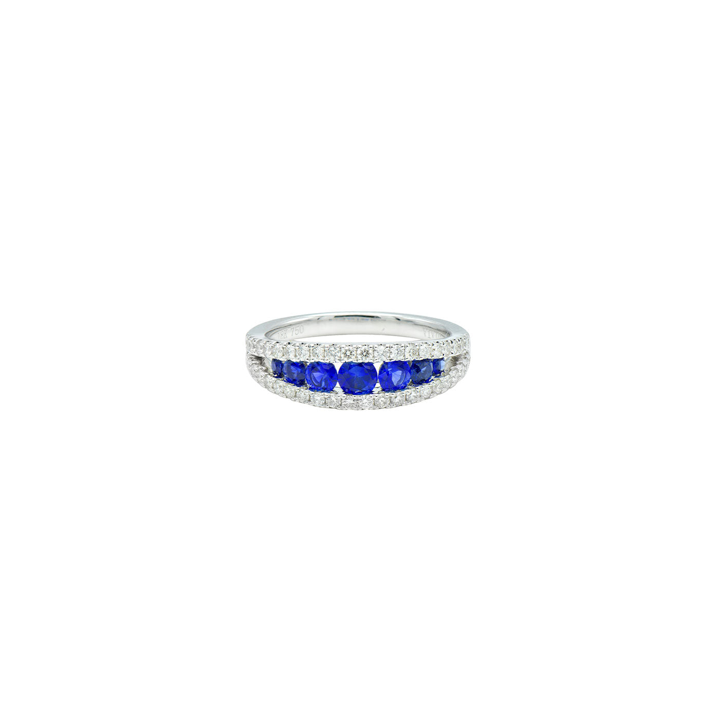 18 Karat White Gold Band With Blue Sapphires And Diamonds