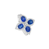 18 Karat White Gold Flower Ring With Blue Sapphires And Diamonds