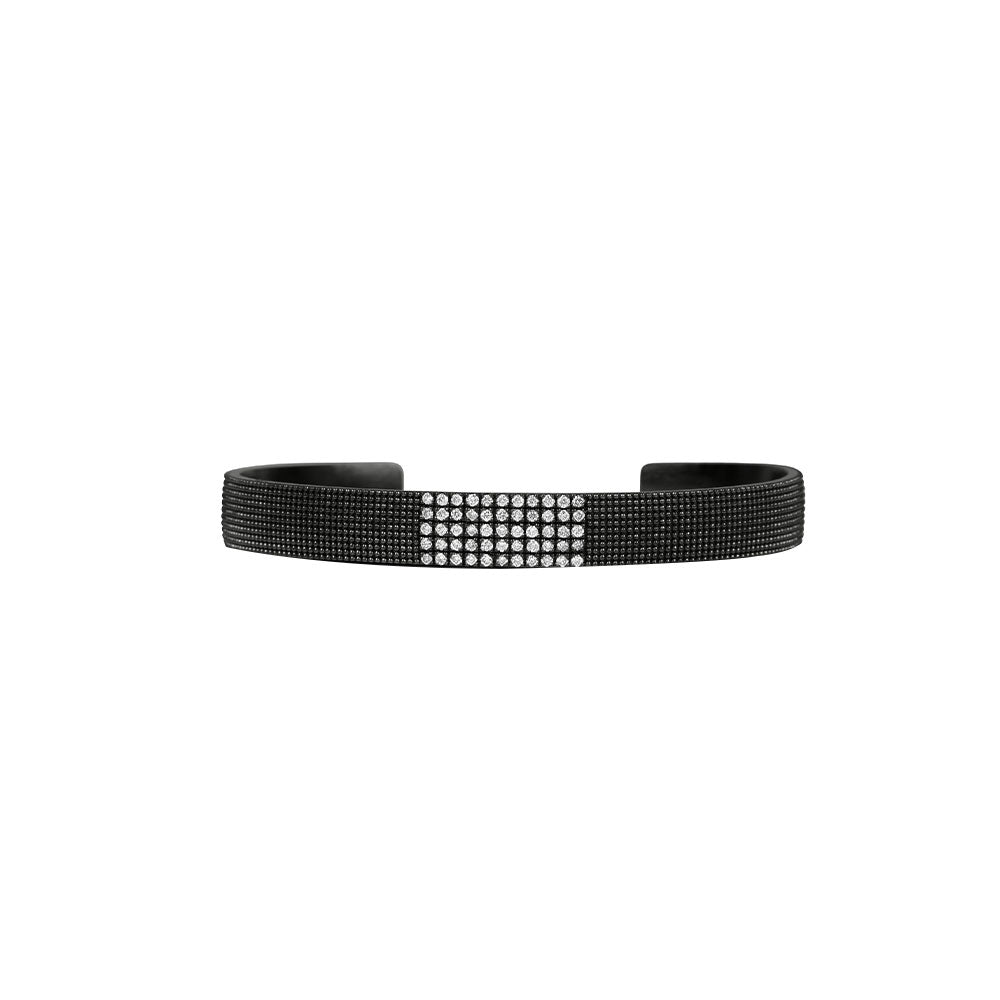 Sterling Silver Textured Black Rhodium TALIA cuff with Diamonds