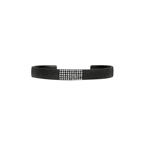 Sterling Silver Textured Black Rhodium TALIA cuff with Diamonds