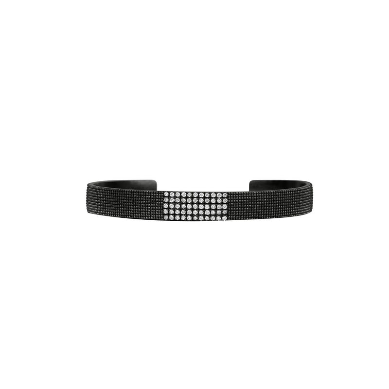 Sterling Silver Textured Black Rhodium TALIA cuff with Diamonds