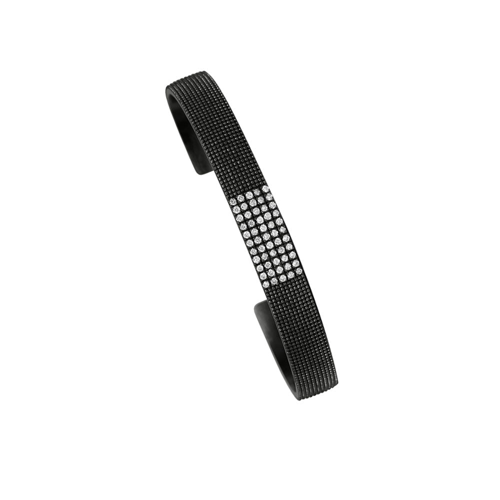 Sterling Silver Textured Black Rhodium TALIA cuff with Diamonds