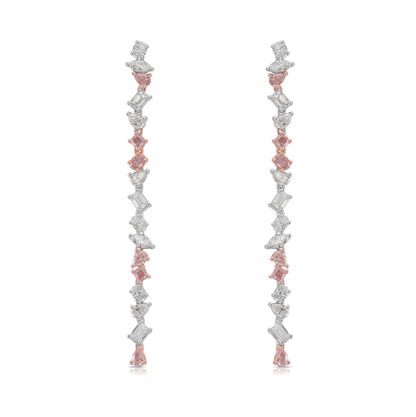Pink diamond bracelet. Pink diamond earrings. Simple diamond earrings. Multi shape diamond earrings.