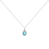 14 Karat White Gold Halo Necklace With A Aquamarine & Diamonds