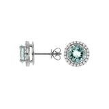 14 Karat White Gold Halo Earring With Aquamarines & Diamonds