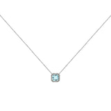 14 Karat White Gold Halo Necklace With A Aquamarine & Diamonds