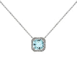 14 Karat White Gold Halo Necklace With A Aquamarine & Diamonds
