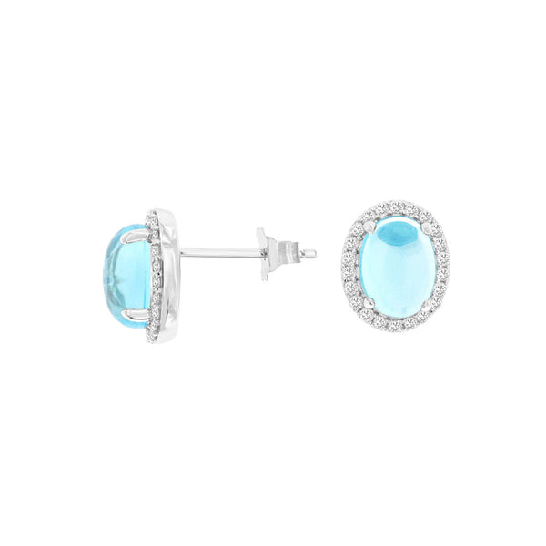 14 Karat White Gold Halo Earrings With Blue Topaz & Diamonds