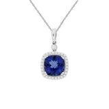 14 Karat White Gold Halo Necklace With A Tanzanite & Diamonds