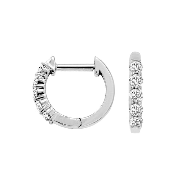 14 Karat White Gold Huggie Earring With Diamonds