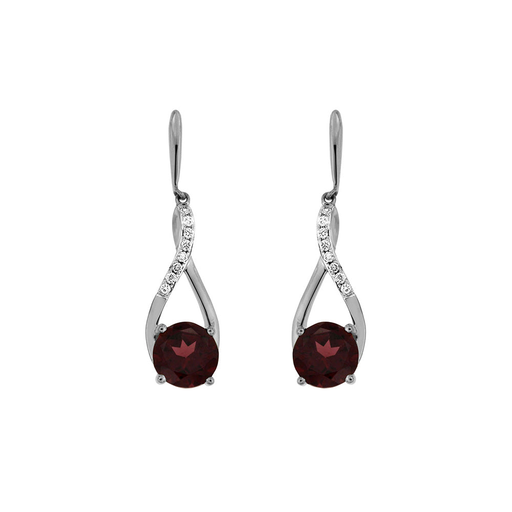14 Karat White Gold Drop Earrings With Garnets & Diamonds