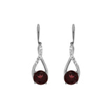 14 Karat White Gold Drop Earrings With Garnets & Diamonds