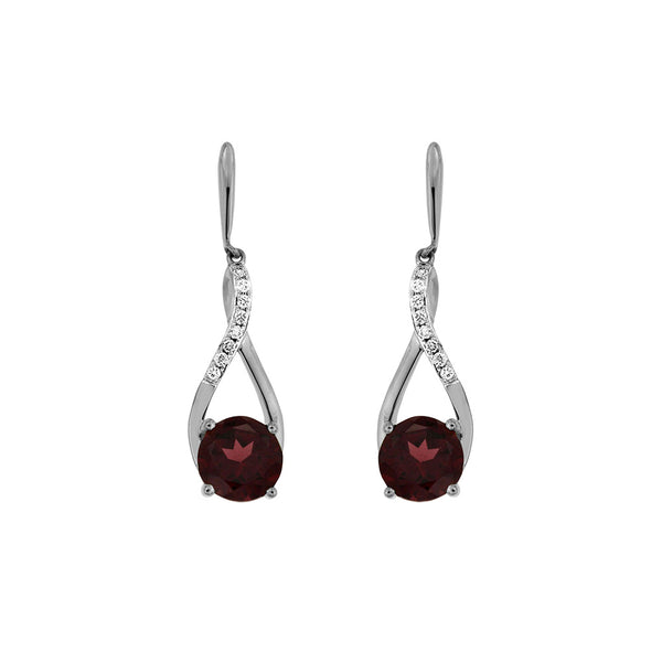 14 Karat White Gold Drop Earrings With Garnets & Diamonds