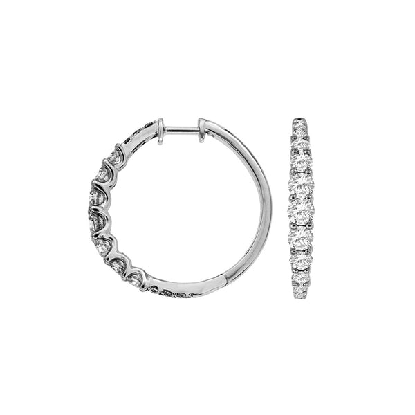 14 Karat White Gold Hoop Earrings With Diamonds