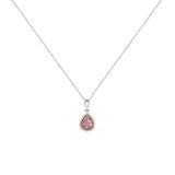 14 Karat Two Tone Pear Shaped Halo Necklace With Pink & White Diamonds