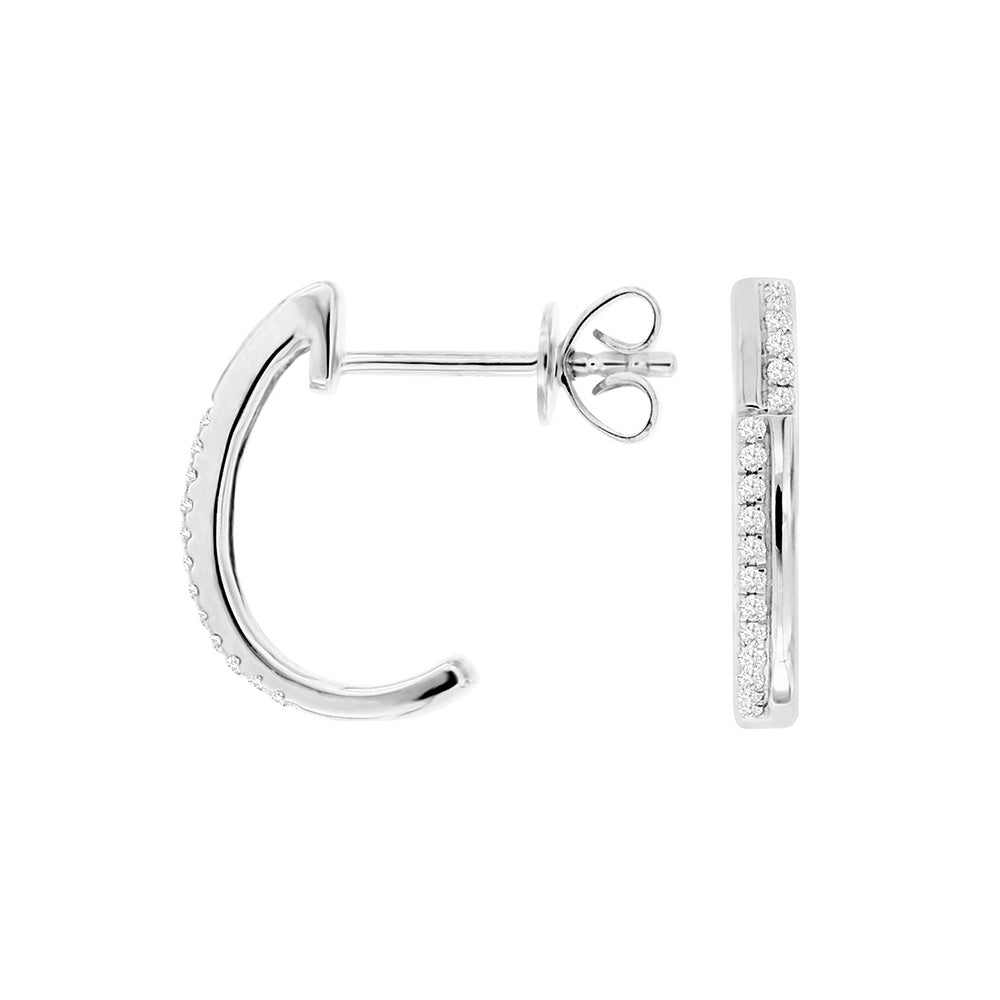 14 Karat White Gold Fish Hook Earrings With Diamonds