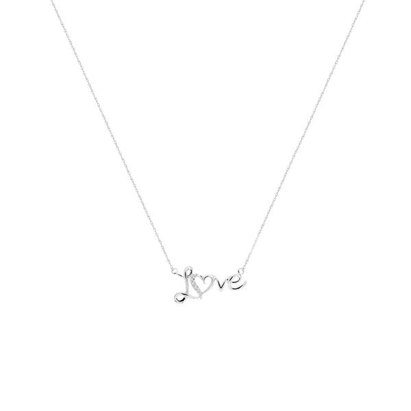 14 Karat White Gold Love Necklace With Diamonds