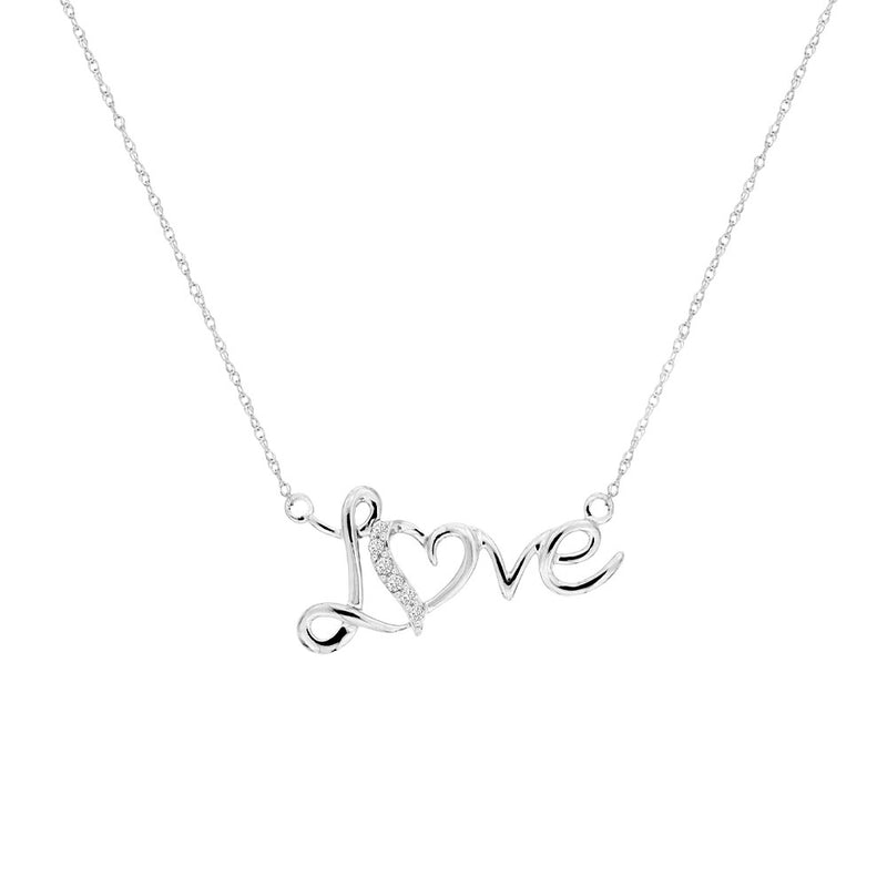 14 Karat White Gold Love Necklace With Diamonds