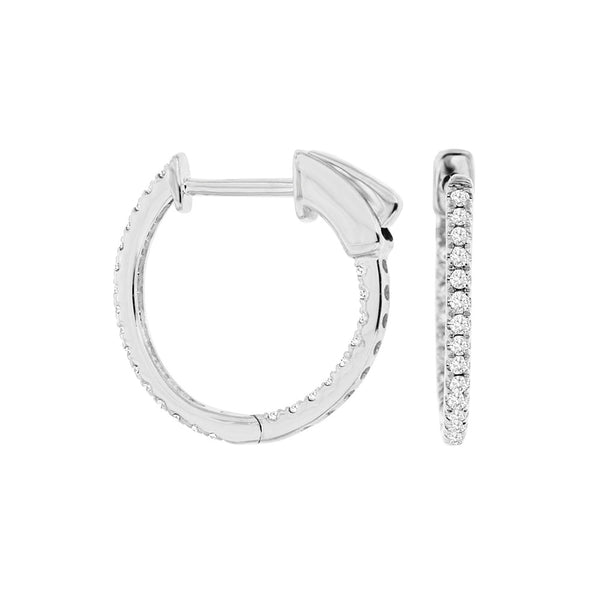 14 Karat White Gold In & Out Hoop Earrings With Diamonds