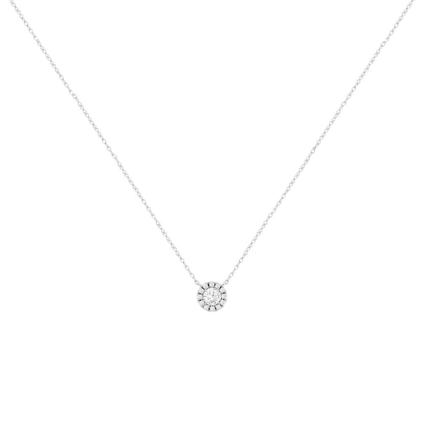 14 Karat White Gold Halo Necklace With Diamonds