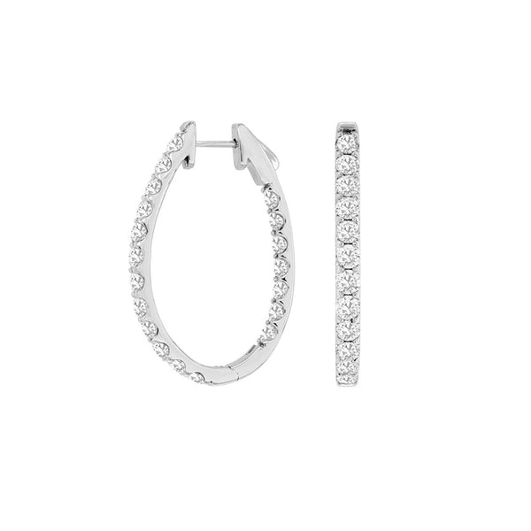 14 Karat White Gold In & Out Oval Hoop Earrings With Diamonds