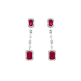 14 Karat White Gold Drop Earrings With Rubies & Diamonds