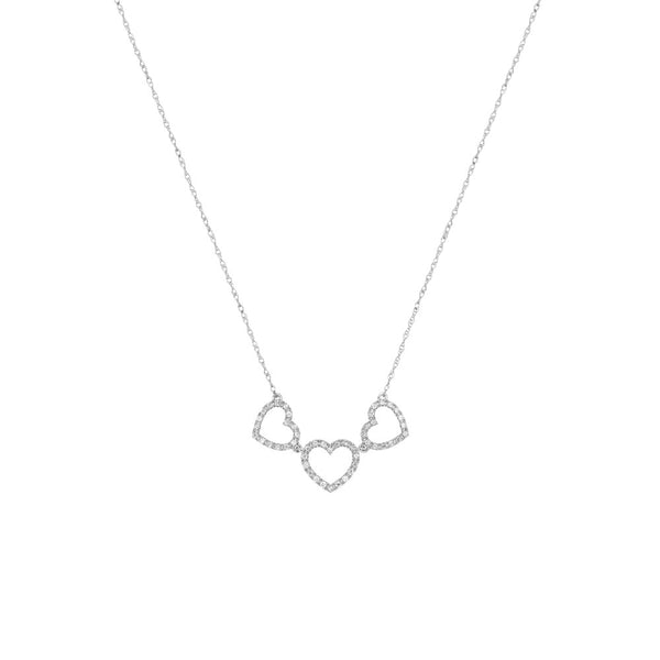 14 Karat White Gold 3 Heart Necklace With Diamonds