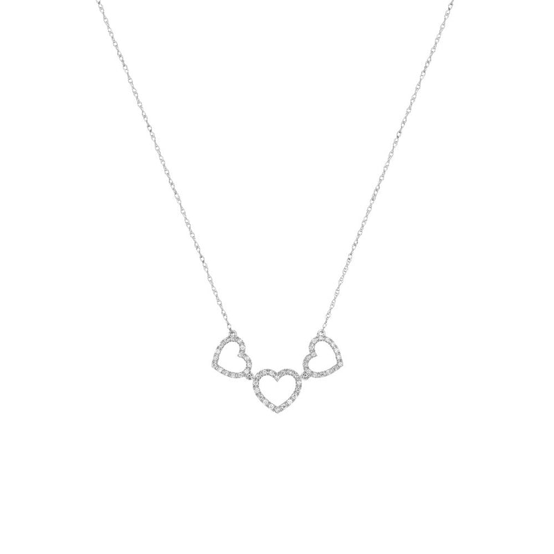 14 Karat White Gold 3 Heart Necklace With Diamonds
