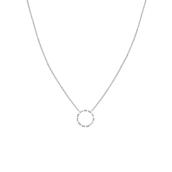 14 Karat White Gold Halo Necklace With Diamonds
