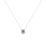 14 Karat White Gold Halo Necklace With A Aquamarine & Diamonds