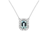 14 Karat White Gold Halo Necklace With A Aquamarine & Diamonds