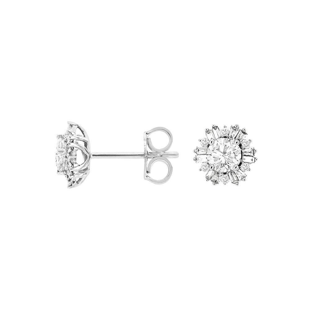 14 Karat White Gold Halo Earrings With Diamonds
