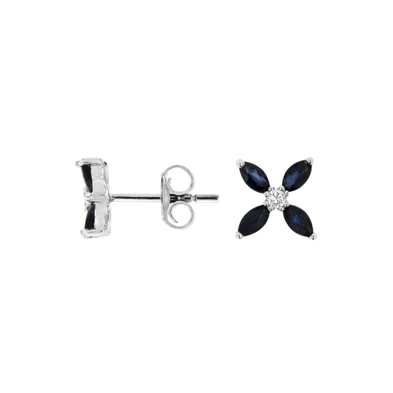 14 Karat White Gold Flower Earrings With Blue Sapphires & Diamonds