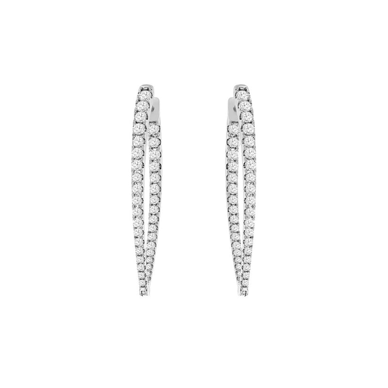 14 Karat White Gold In & Out Marquise Shaped Earrings With Diamonds