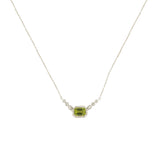 14 Karat White Gold Halo Necklace With A Peridot & Diamonds