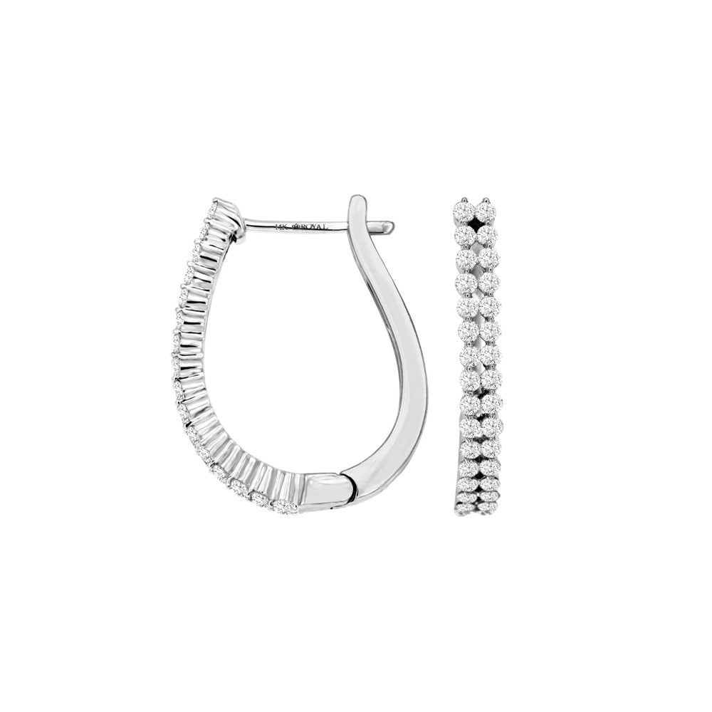 14 Karat White Gold2 Row Huggie Earrings With Diamonds