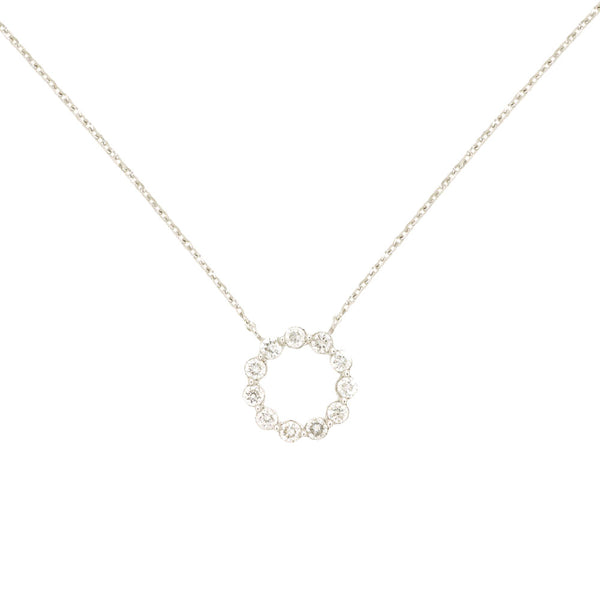 14 Karat White Gold Halo Necklace With Diamonds