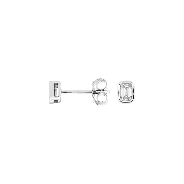 14 Karat White Gold  Bezel Stud Earrings With Diamonds